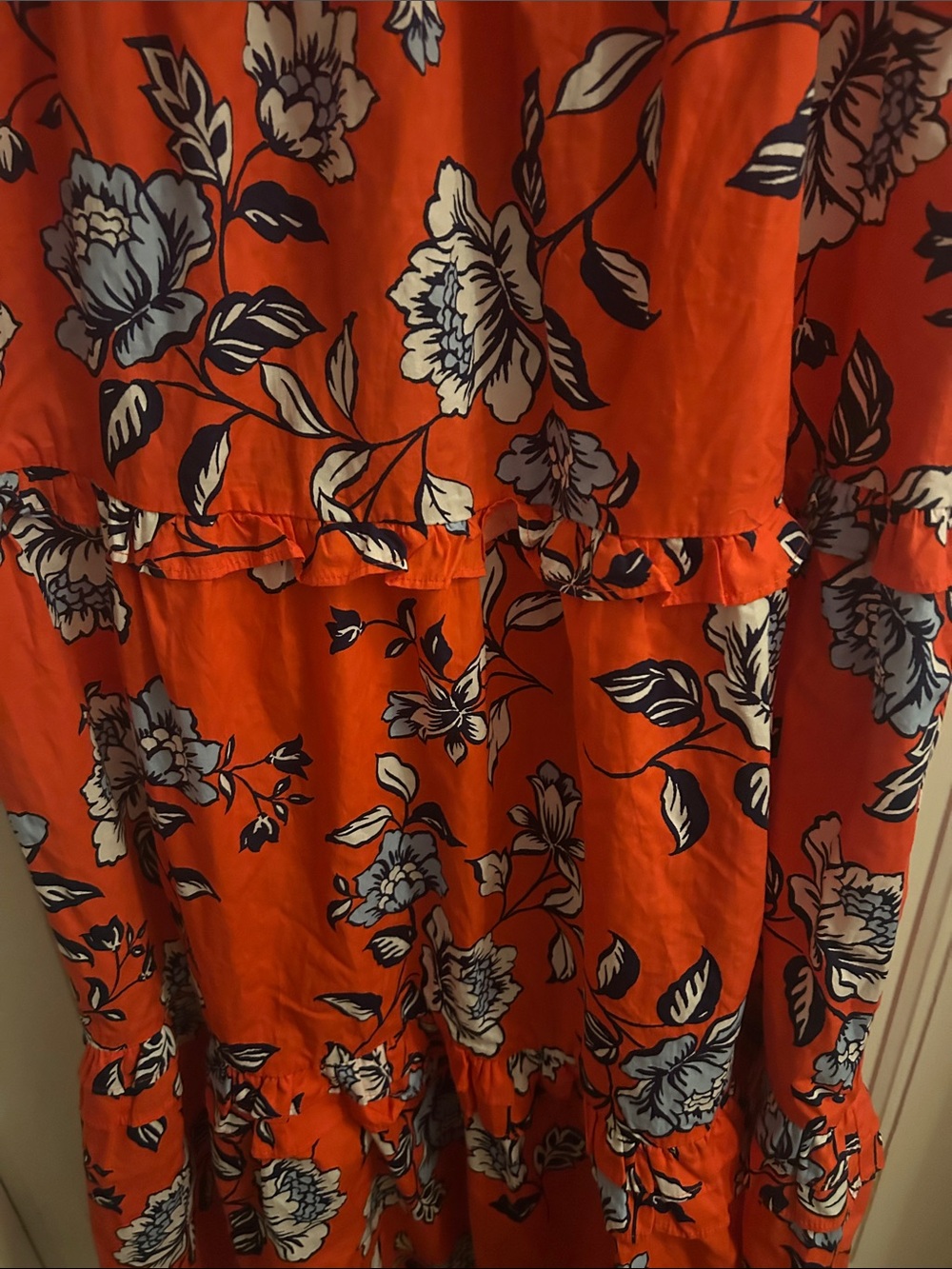 Sugar Lips Floral Midi Dress Orange Blue Smocked Waist Flutter Sleeve - Picture 4 of 4